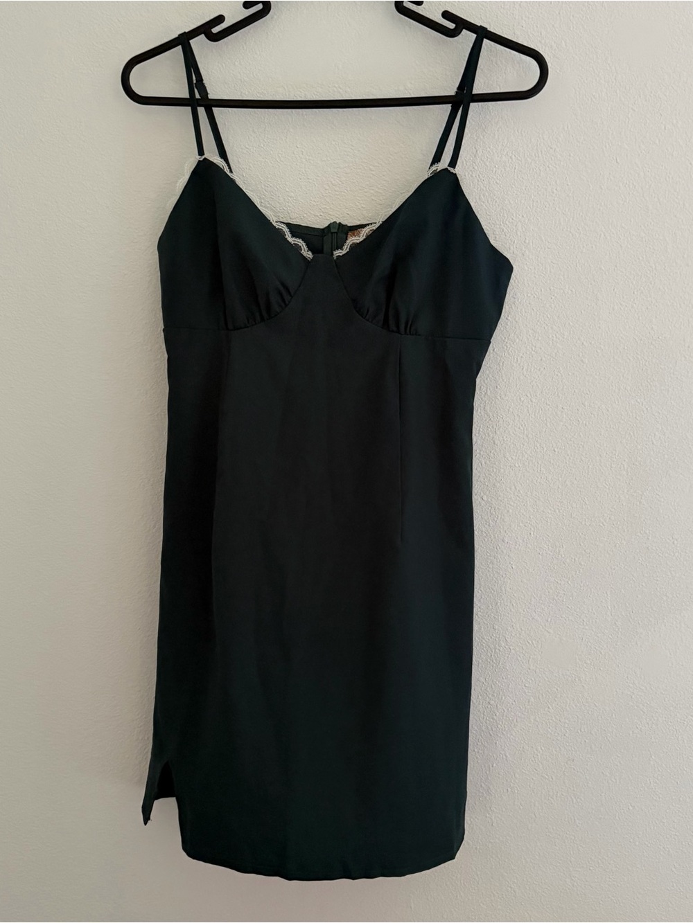 Copper closet forest green Slip Dress with Lace Trim